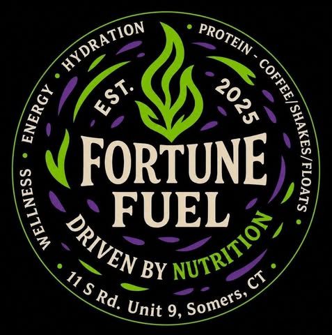 Fortune Fuel logo, a green flame inside a black badge